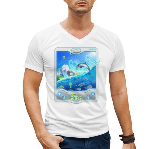 Frutiger Aero Skeuomorphism User Interface Nostalgia Premium Tri-Blend Men's V-Neck T-Shirt - Figerry