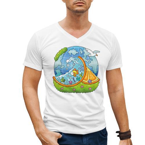 Frutiger Aero Y2K Fashion Trends Statement Piece Tech Orange Premium Men's V-Neck T-Shirt - Figerry