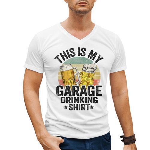 Garage Drinker Dad Vintage Beer This Is My Garage Drinking Men's V-Neck T-Shirt - Father's Day Fun