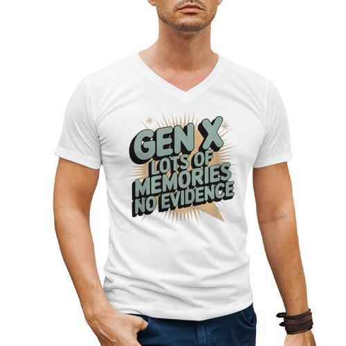 Gen X Lots Of Memories No Evidence Nostalgia Throwback Quote Premium Tri-Blend Men's V-Neck T-Shirt - Figerry
