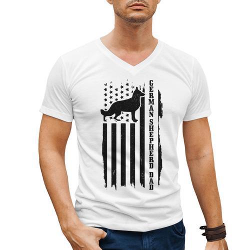 German Shepherd Dad Vintage Flag Patriotic Dog Men's V-Neck T-Shirt - Father's Day Fun