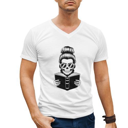 Good Girls Read Bad Books Skeleton Men's V-Neck T-Shirt - Bookorys