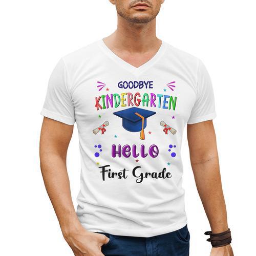 Goodbye Kindergarten Graduation Class 2025 1st Grade Kids Men's V-Neck T-Shirt - Best Gift Smart