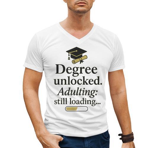 Graduation 2025 Degree Unlocked Adulting Still Loading Men's V-Neck T-Shirt - Best Gift Smart