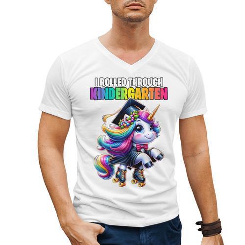 Graduation Kindergarten Unicorn Roller Skate Girls Grad Men's V-Neck T-Shirt - Best Gift Smart
