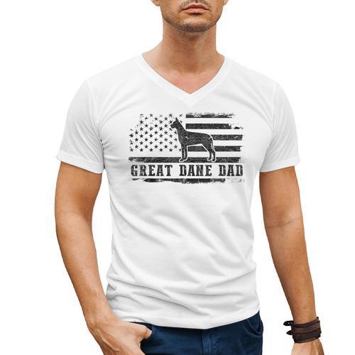 Great Dane Dad Distressed American Flag Patriotic Dog Men's V-Neck T-Shirt - Father's Day Fun