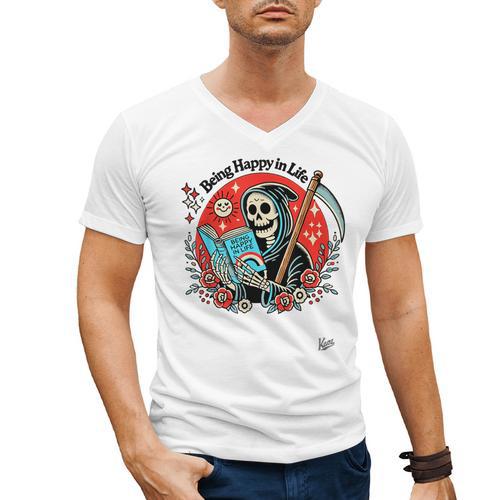 Grim Reaper Reads a Book Men's V-Neck T-Shirt - Bookorys UK