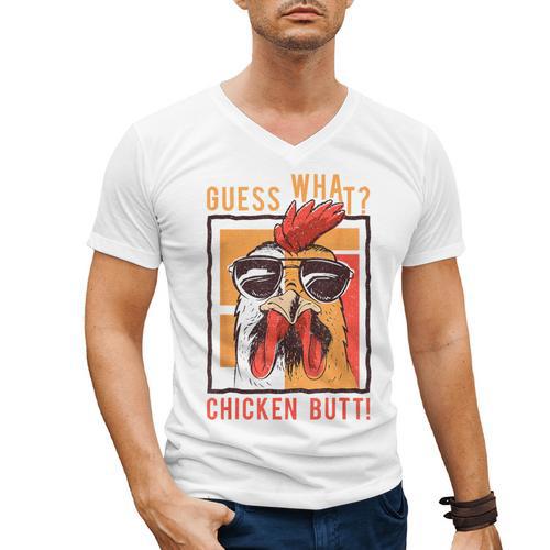 Guess What Chicken Butt DadSiblingsFriends Humor Small Men's V-Neck T-Shirt - Father's Day Fun