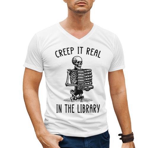 Halloween Skeleton Pun Book Lover Library Joke Men's V-Neck T-Shirt - Bookorys DE