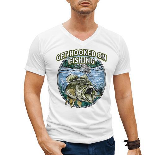 Hooked On Fishing Introvert Sayings Antisocial Quotes Raglan Baseball Tee Men's V-Neck T-Shirt - Raresse
