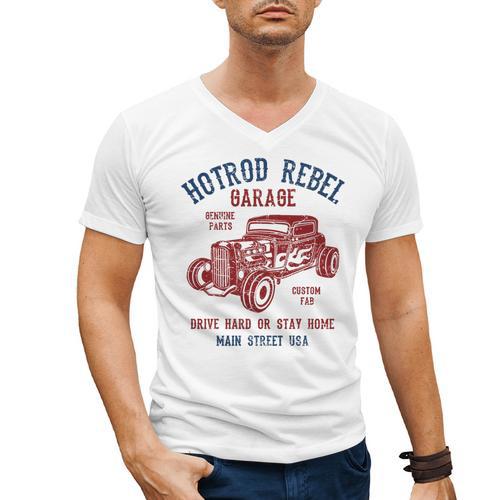 Hotrod Rebel Automotive Nostalgia Old Car Distressed Premium Tri-Blend Men's V-Neck T-Shirt - Figerry