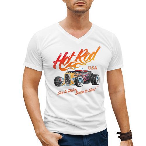 Hotrod Vintage Style Car Nostalgia Hotrod Distressed Premium Tri-Blend Men's V-Neck T-Shirt - Figerry