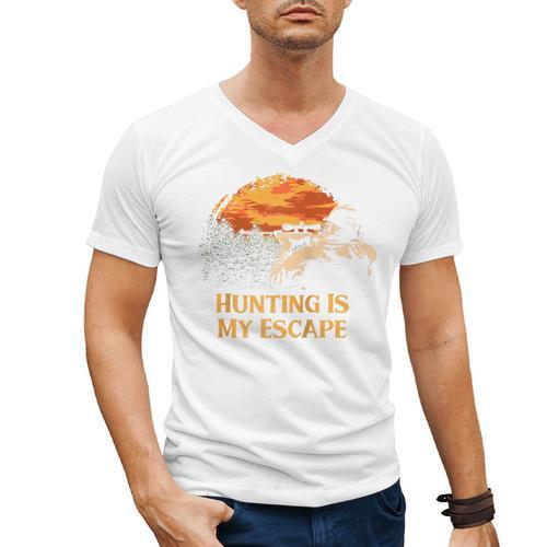 Hunting Is My Escape Introvert Hunter Antisocial Raglan Baseball Tee Men's V-Neck T-Shirt - Raresse