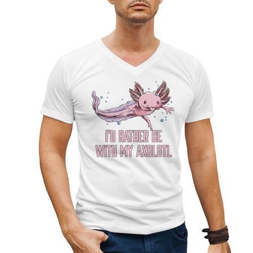 Id Rather Be With My Axolotl Salamander Introvert Men's V-Neck T-Shirt - Raresse