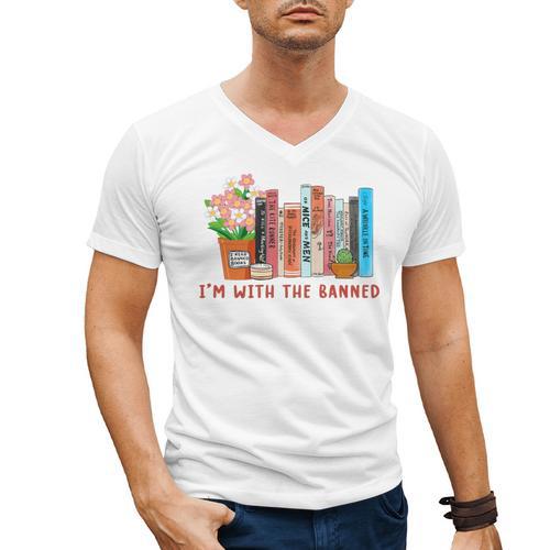 I'm With The Banned Books – Book Lover Librarian Reading Men's V-Neck T-Shirt - Bookorys DE