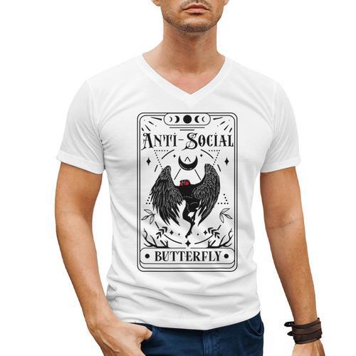 Introvert Apparel Emporium Mothman Tarot Card Antisocial Butterfly Cryptozoologist -Adults Grey Men's V-Neck T-Shirt - Raresse