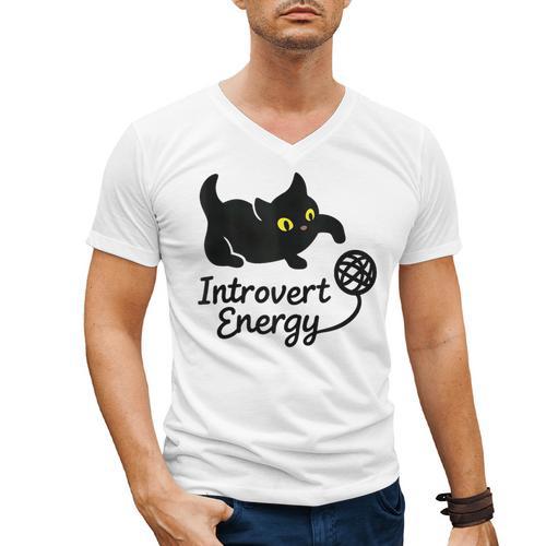 Introvert Energy Cat Love Cat Meme Men's V-Neck T-Shirt - Raresse