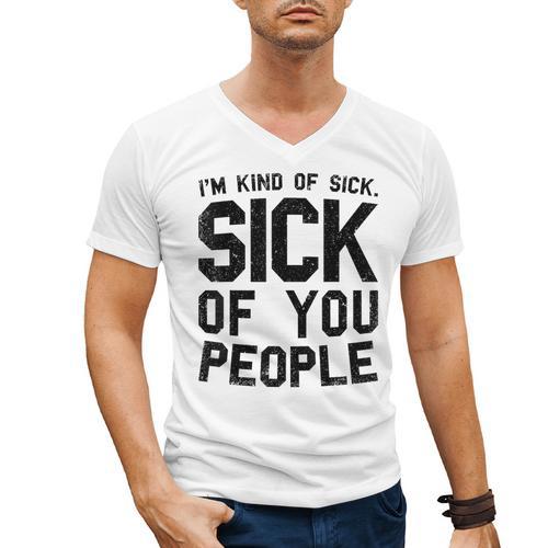 Introvert Men Women Sarcastic Saying Sick Of People Men's V-Neck T-Shirt - Raresse