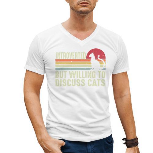 Introverted But Willing To Discuss Cats Kitten Pet Lover Men's V-Neck T-Shirt - Raresse