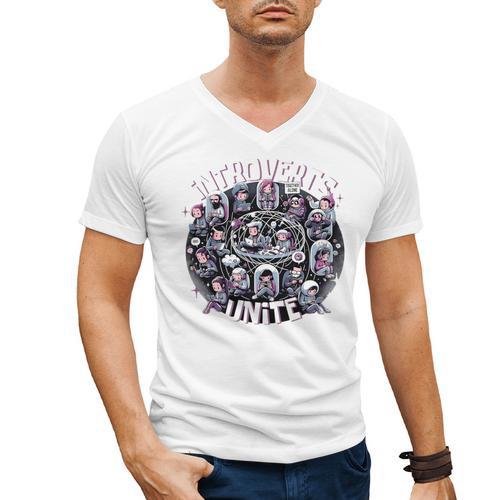 Introverts Unite Quirky Solitude Men's V-Neck T-Shirt - Raresse