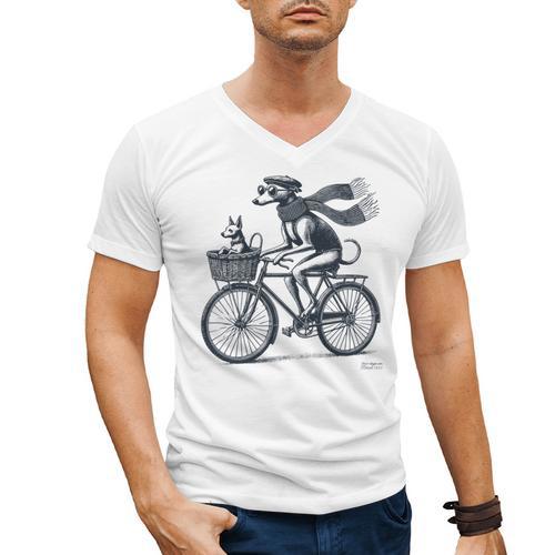 Italian Greyhound Whippet Bicycle Cycling Dog Mom Iggy Dad Men's V-Neck T-Shirt - Father's Day Fun