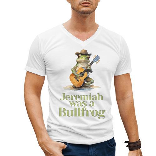 Jeremiah Was A Bullfrog A Classic Rock Nostalgia Trip Premium Tri-Blend Men's V-Neck T-Shirt - Figerry