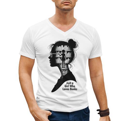 Just A Girl Who Loves Books Girls Books Lovers Men's V-Neck T-Shirt - Bookorys