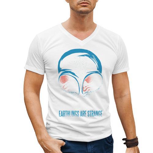 Keep Calm Earthlings Are Strange Alien Introvert Men's V-Neck T-Shirt - Raresse