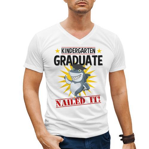 Kids Kindergarten Nailed It Shirt 2019 Shark Graduation Tee Men's V-Neck T-Shirt - Best Gift Smart