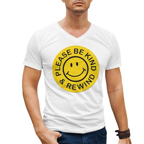 Be Kind Rewind Shirt Retro Nostalgia Sticker 80s 90s Tee Premium Tri-Blend Men's V-Neck T-Shirt - Figerry