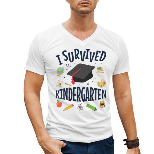 Kindergarten Graduation Shirt I Survived Kindergarten Men's V-Neck T-Shirt - Best Gift Smart