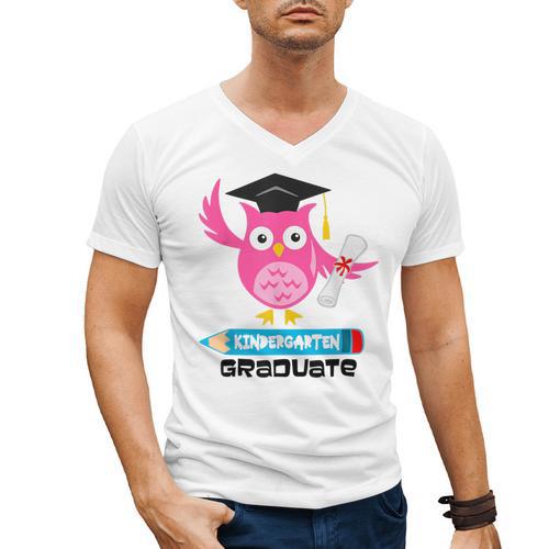 Kindergarten Graduation Tee Shirt Pink Owl T-Shir Men's V-Neck T-Shirt - Best Gift Smart