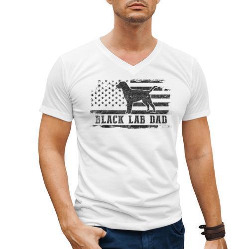 Lab Dad Distressed American Flag Patriotic Dog Men's V-Neck T-Shirt - Father's Day Fun