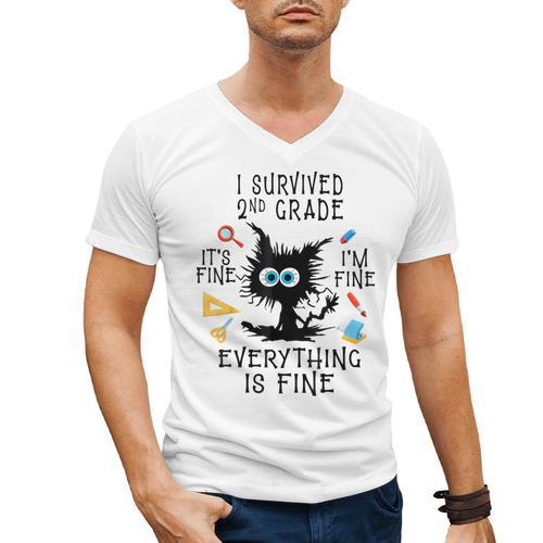 Last Day Of School Student Graduation I Survived 2nd Grade Men's V-Neck T-Shirt - Best Gift Smart