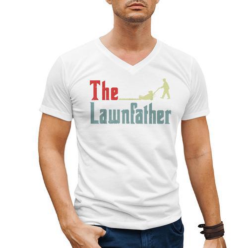 Lawn Mowing Lawnfather Dad Lawn Mower Gardening Men's V-Neck T-Shirt - Father's Day Fun