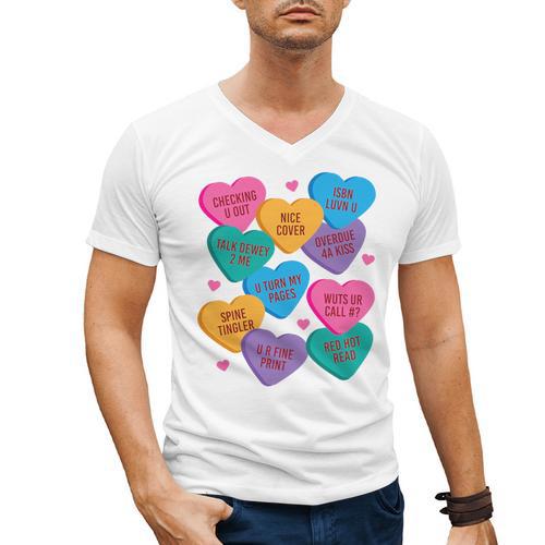 Librarian Shirt Valentines Book Worm Reading Tshirt Premium Tri-Blend Men's V-Neck T-Shirt - Bookorys UK