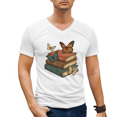 Life Is Better With Butterflies And Books Cute Butterfly Men's V-Neck T-Shirt - Bookorys