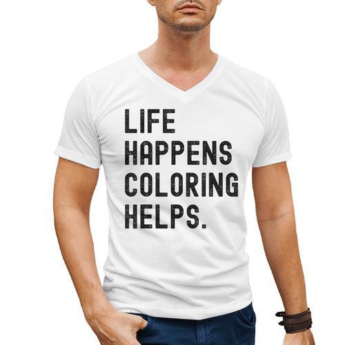 Life Happens Coloring Helps Life Happens Coloring Book Lover Men's V-Neck T-Shirt - Bookorys CA