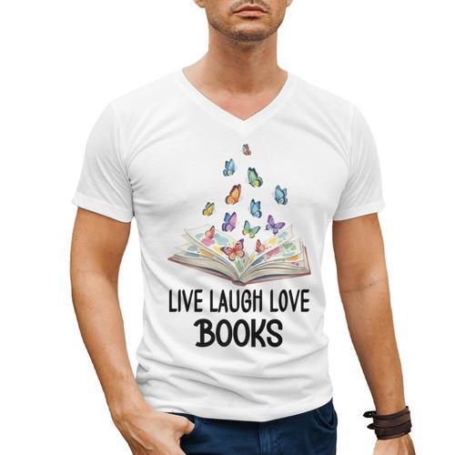 Live Laugh & Love Books Reading Butterfly Book Lover Bookish Premium Men's V-Neck T-Shirt - Bookorys DE