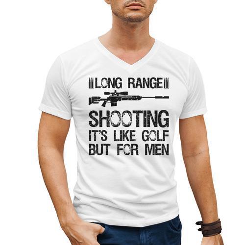 Long Range Shooting It's Like Golf But For Men Dad Men Men's V-Neck T-Shirt - Father's Day Fun