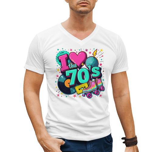 I Love The 70s Retro Cassette Roller Vinyl Disco Nostalgia Premium Tri-Blend Men's V-Neck T-Shirt - Figerry