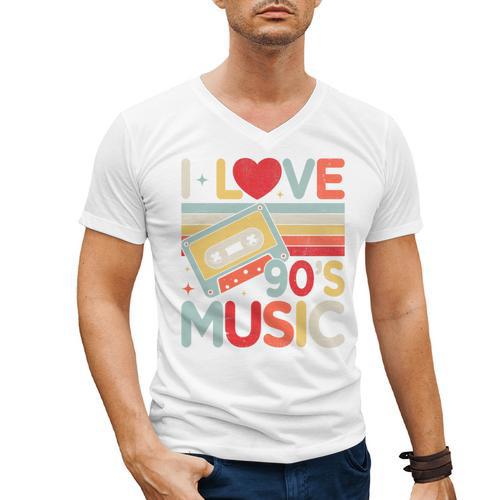 I Love 90's Music Retro Style Nostalgia Cassette 1990s Party Premium Tri-Blend Men's V-Neck T-Shirt - Figerry