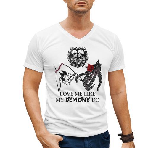 Love Me Like My Demons Do Dark Romance Merch Smutty Book Men's V-Neck T-Shirt - Bookorys CA