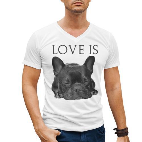 Love Is French Bulldog Shirt Frenchie Lover Tee Dog Mom Dad Men's V-Neck T-Shirt - Father's Day Fun