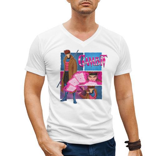 Marvel X-Men '97 Vintage Classic Gambit Comic Book Panels Men's V-Neck T-Shirt - Bookorys