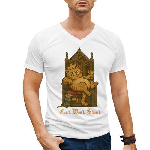Medieval Cat Sarcastic Queen Lazy King Introvert Kitty Men's V-Neck T-Shirt - Raresse