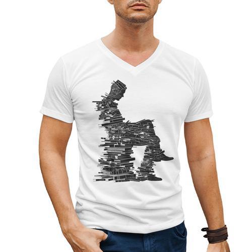 Men Pixel Art Geometric Book Human Drawing Graphic Men Men's V-Neck T-Shirt - Bookorys