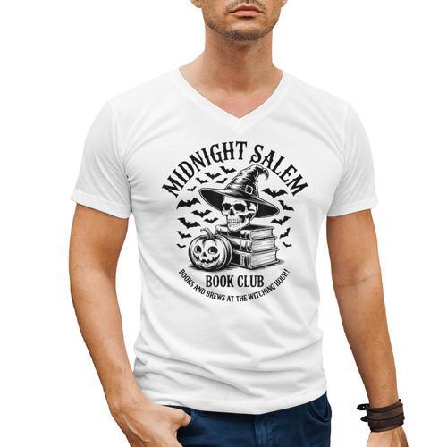 Midnight Salem Book Club Witchy Reads Men's V-Neck T-Shirt - Bookorys
