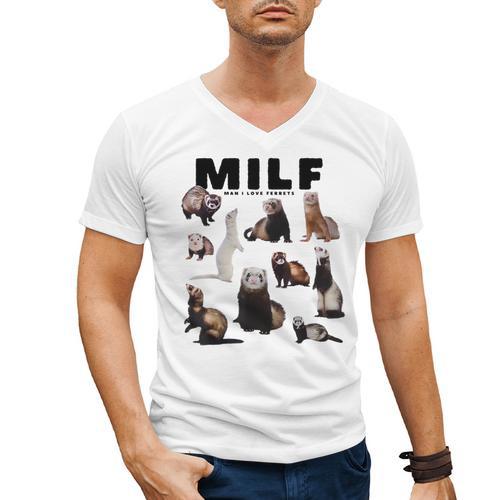 MILF Man I Love Ferrets Ferret Mom Dad Ferret Owner Men's V-Neck T-Shirt - Father's Day Fun
