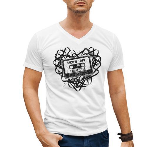 Mixed Tape Emotions Music Lover Nostalgia Quote Premium Tri-Blend Men's V-Neck T-Shirt - Figerry